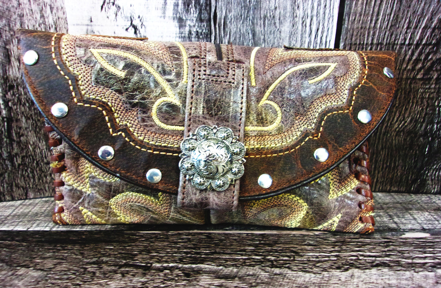 Wallet/Card Holder WC06 handcrafted from cowboy boots. Shop Handbags, Wallets & Cases at ChrisThompsonBags.com and buy the best card holder, country centerpiece, Country Chic, country style, Cowgirl Chic, cowgirl gift, cowgirl style, unique gift for her, wallet at Chris Thompson Bags.